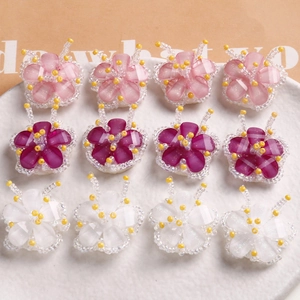 Handmade Woven Flower DIY Jewelry Accessory Flower Charms Glass Bead Acrylic Floral Pendants For Earrings Hair Accessories Crafting Components