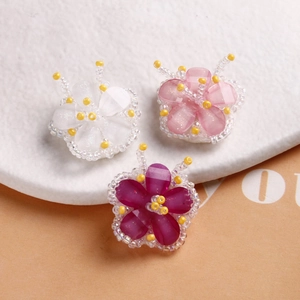 Handcrafted five-petal glass bead flower accessories in white, pink, and purple colors