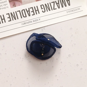 Handmade dark blue mesh gauze flower with center bead detail for hair or jewelry DIY