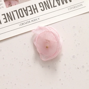 Delicate pink organza flower accessory with golden bead center for DIY hairpins