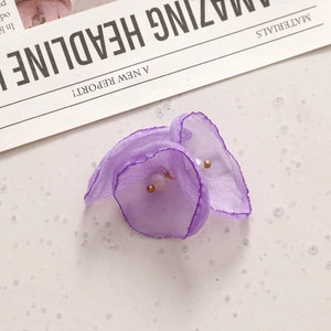 Exquisite handmade purple mesh gauze flower accessory with beaded golden center