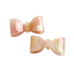 Pink and yellow acetate bow hair clips with marble texture for women accessories