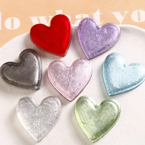 Polished resin heart charms with silver foil texture in seven vibrant colors