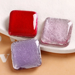 Square 30mm glossy resin charms with silver foil in red and lilac for DIY jewelry