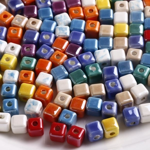 Mix of 9mm colorful cube ceramic beads with glossy glaze for DIY jewelry making
