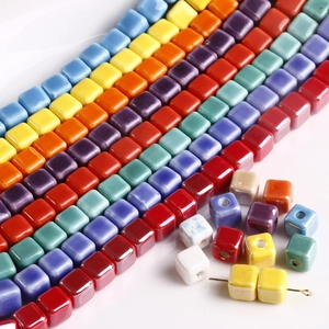 9mm glossy colorful cube ceramic beads with central hole for DIY jewelry making