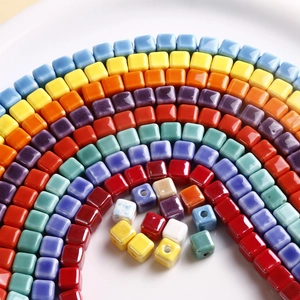 Shiny Glazed Square Ceramic Beads Colorful Cube Spacer Beads With Center Hole For DIY Jewelry Making Phone Chain Accessory