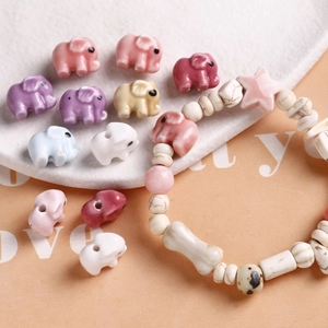 Colorful ceramic elephant beads for DIY jewelry bracelets and necklaces in various colors