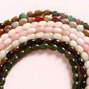 Polished natural oval stone beads in various colors for DIY jewelry and bracelets