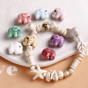 Colorful ceramic elephant beads for DIY jewelry and bohemian beaded bracelets set