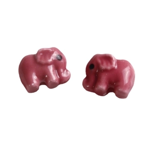 Minimalist pink ceramic elephant beads with glossy glaze for DIY jewelry making and crafts