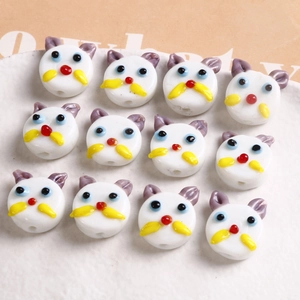Handmade cartoon cat face glass beads with purple ears and blue eyes for DIY jewelry