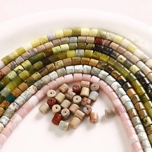 Assorted 6mm natural stone beads in oval cylindrical shapes for DIY jewelry making