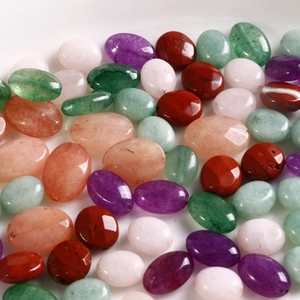 Polished colorful oval semi-precious natural stone beads with holes for DIY jewelry making