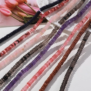 6mm natural watermelon and rose quartz flat heishi stone beads for DIY jewelry making