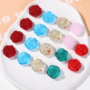 Perles de roses en verre translucide pour bijoux DIY en diverses couleurs vives