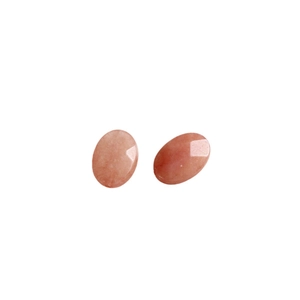 Pair of peach oval natural stone beads with translucent texture for DIY jewelry making