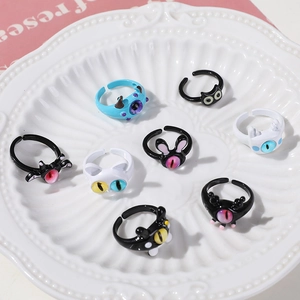 Anello Aperto in Lega a Forma di Bulbo Oculare di Mostro Gothic Regolabile Cartone Animato Gatto Pipistrello Gioielli di Moda Regalo per Unisex