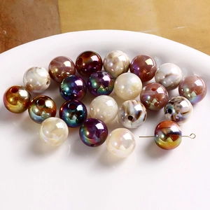 Baroque iridescent round acrylic beads with marble texture for DIY jewelry making