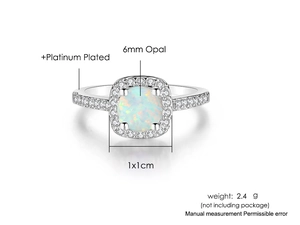 Detail specifications of platinum plated opal ring with dimensions and weight data