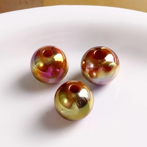 Macro detail of iridescent aurora acrylic beads with metallic gradient for DIY jewelry making