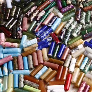 Mixed natural stone cylinder beads in various colors for DIY jewelry making and crafts