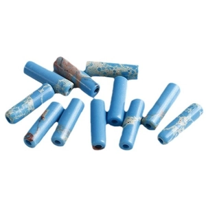 Set of round blue natural stone beads with marble texture for DIY jewelry making