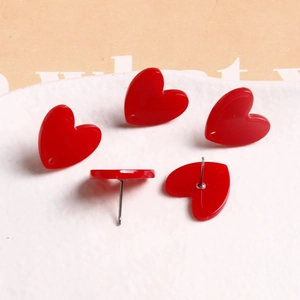 Boucles d'oreilles cœur rouge avec texture feuille d'argent et tiges métalliques pour DIY