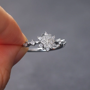 Elegante Sneeuwvlok Zirkoon Ring Voor Vrouwen 18K Verguld Koper Zeshoekige Ster Vingerring Kerstmis Sieraden Cadeau