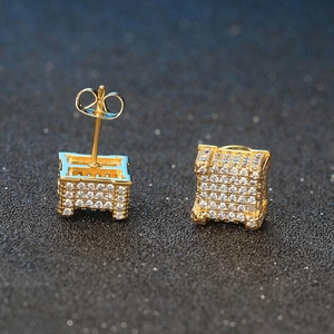 Boucles d'oreilles hip hop carrées pour hommes plaquées or avec zircons cubiques complets