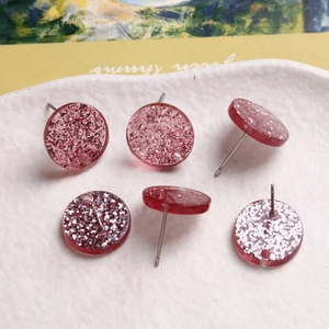 Pink glitter filled resin heart stud earrings with metallic foil for DIY jewelry