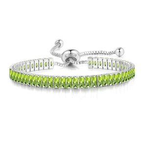 Bracelet tennis réglable en argent avec des pierres de zircone rectangulaires vertes