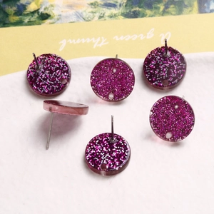 Deep purple glitter acrylic round stud earring DIY components with small hanging hole