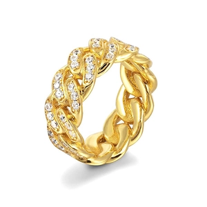 Anello a catena cubana da 8mm placcato oro con zirconi incastonati stile hip-hop
