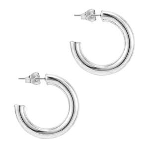 Polierte silberne C-Form Creolen in minimalistischem hohlem Metalldesign für Damen