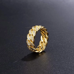 Anello catena cubana placcato oro stile hip hop con brillanti zirconi micro-pave