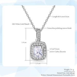 Elegant 18K white gold plated necklace with a rectangular cubic zirconia pendant
