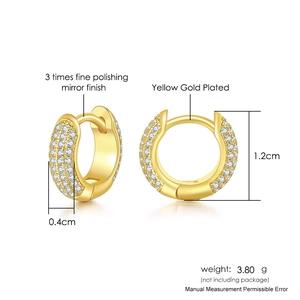 Hiphop style yellow gold plated hoop earrings with micro paved white cubic zirconia
