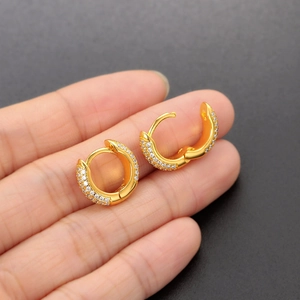 Hypoallergenic gold plated hoop earrings with pave set zircon crystals for men and women