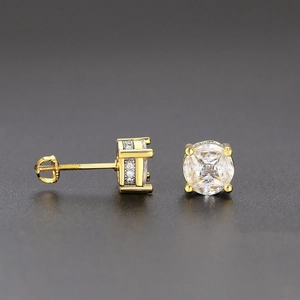 Macro view of gold hip hop studs featuring micro-paved zircon and secure screw-back design