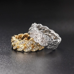 Anello Maglia Cubana Hiphop per Uomo Donna con Zirconia in Rame Anello Fascia Hiphop Trendy Oro Argento Placcato Regalo Gioielli