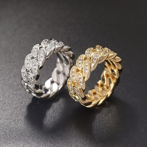 Anelli a catena cubana hip hop color oro e argento con pavé di zirconi per uomo