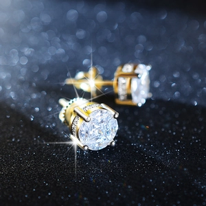 Hip Hop Rhinestone Stud Earrings For Men Women Copper Round Micro Pave Iced Out Earrings Gold Silver Plated Jewelry Gift