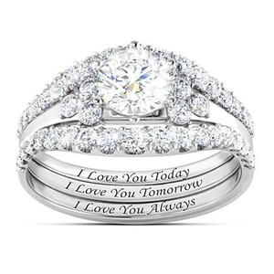 Luxuriöses Kupfer Zirkonia Braut Verlobungsring Set 3 Teilig I Love You Graviert Rundschliff Hochzeitsringe Für Damen