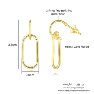 Minimalistische ovale geometrische Ohrhänger mit Gelbgold-Beschichtung und 2,5 cm Länge