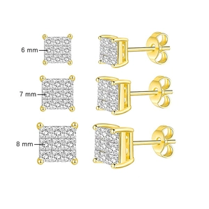 Hip Hop Copper Zirconia Stud Earrings For Men Women Square Geometric CZ Studs Electroplated Bling Jewelry Accessories Gift