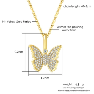 14K vergoldete Schmetterling-Halskette mit Zirkonia-Pflasterung für Damen und Herren