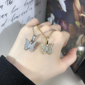 Hip-Hop Schmetterling Anhänger Halskette in Gold und Silber mit Zirkonia-Steinen besetzt