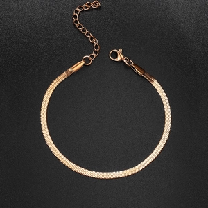 Detail of rose gold flat snake chain with lobster clasp and adjustable extension link