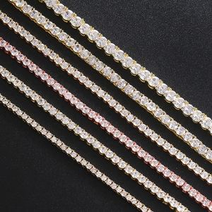 Hip hop tennis chain necklace and bracelet set with cubic zirconia in gold and silver